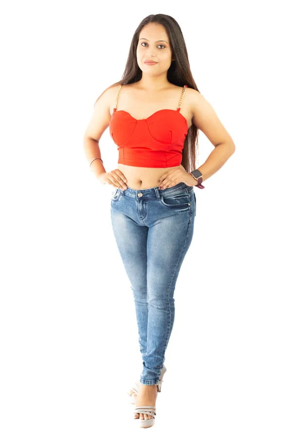 red crop top with Golden chain on shoulder red crop top
