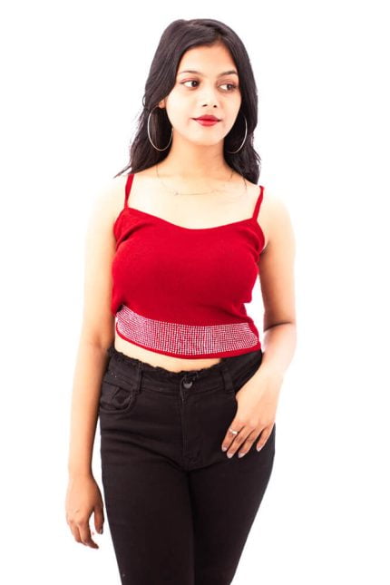 red short cami knitted top