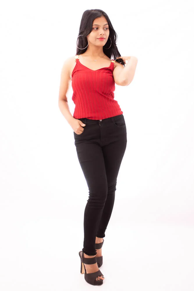cami red knitted slim fit top slim fit top