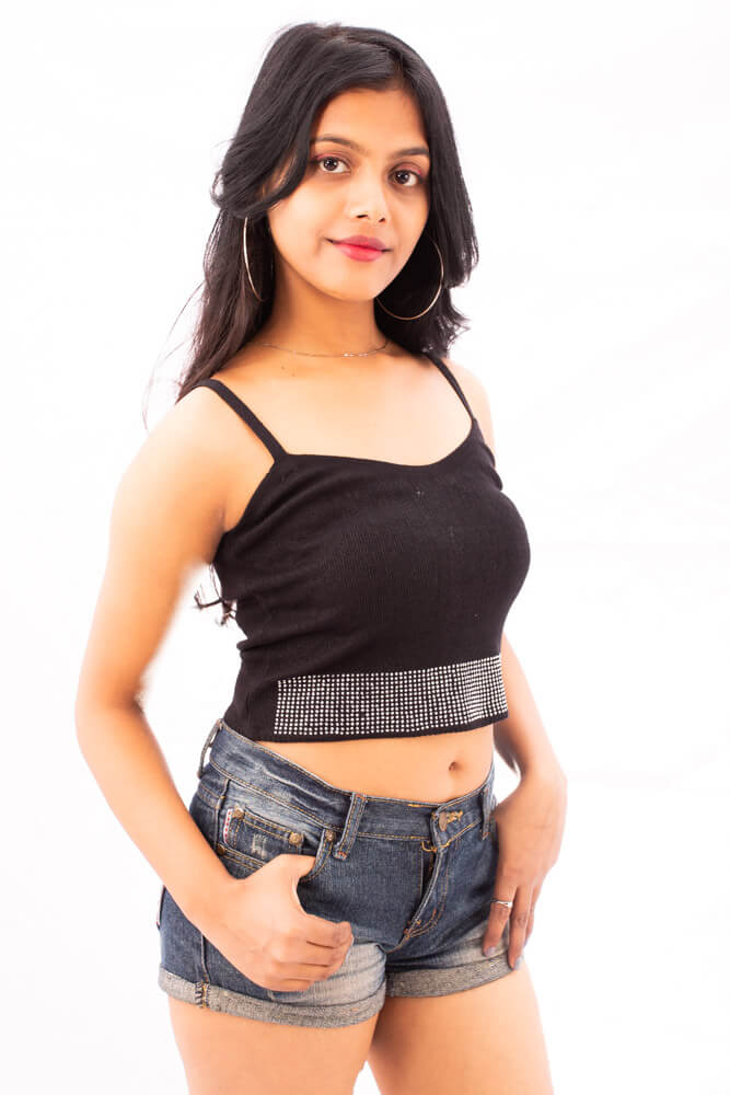 Cami crop knitted black top