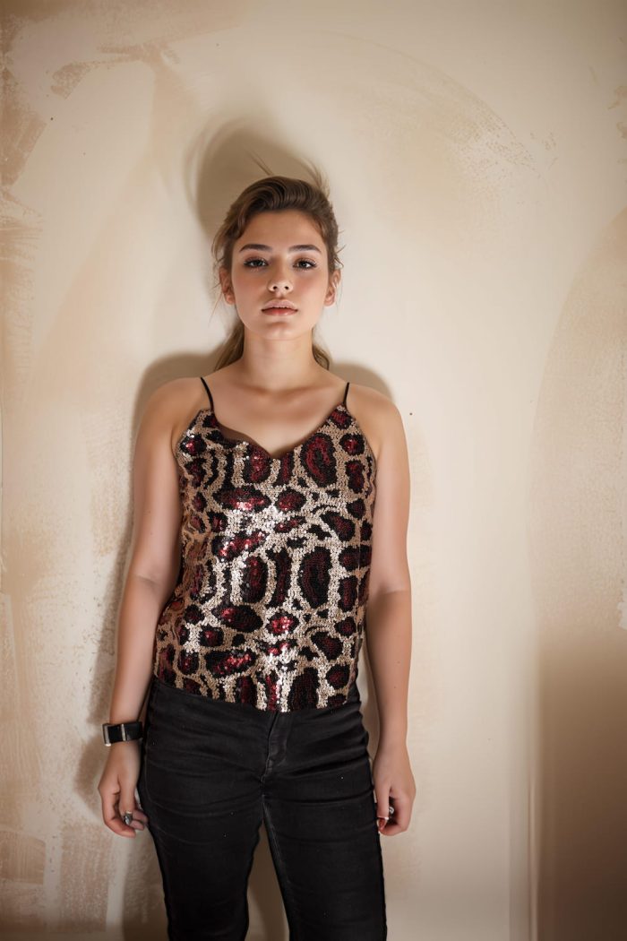 Leopard Print spaghetti top with sequins
