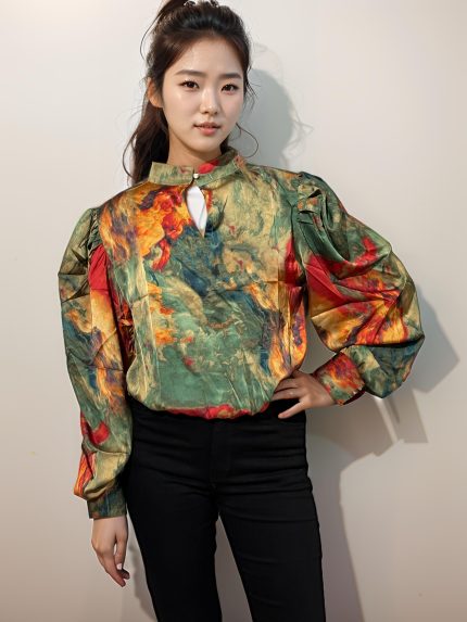 Satin multi colour top with abstract prints
