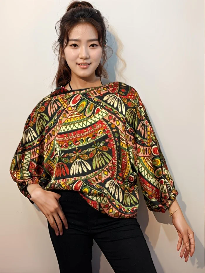 multi colour top with tribal prints