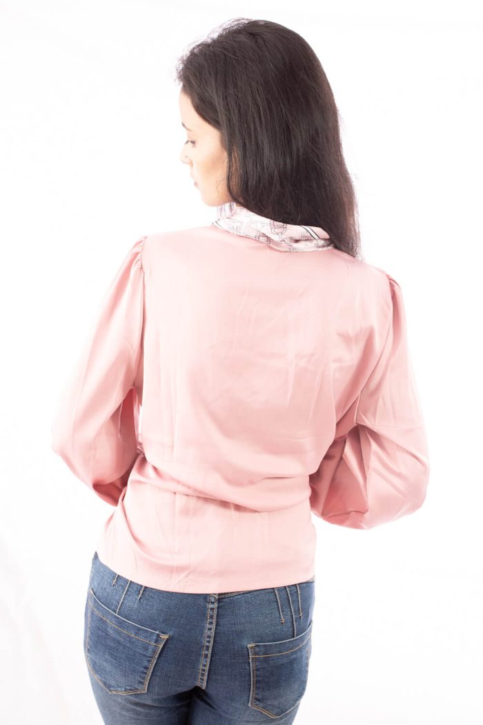 Pink Satin top with bow top with bow