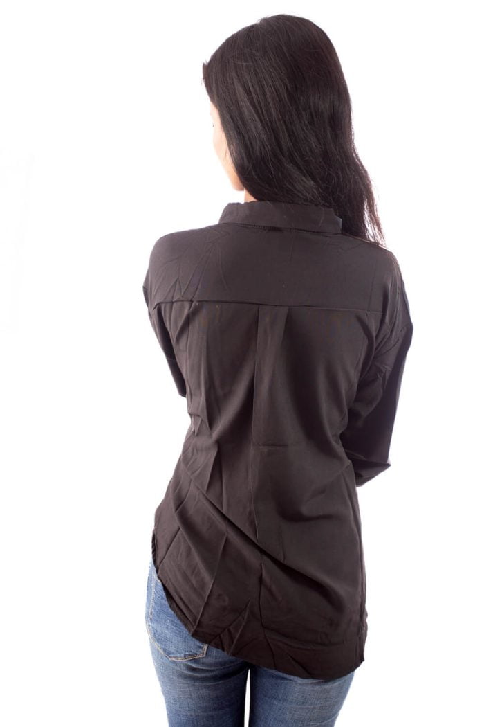 full sleeve black satin shirt with half side printed black satin shirt