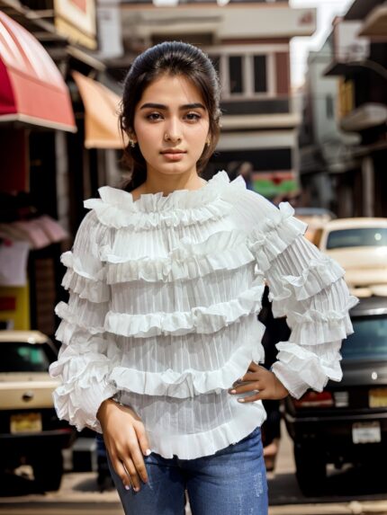 white top with frills