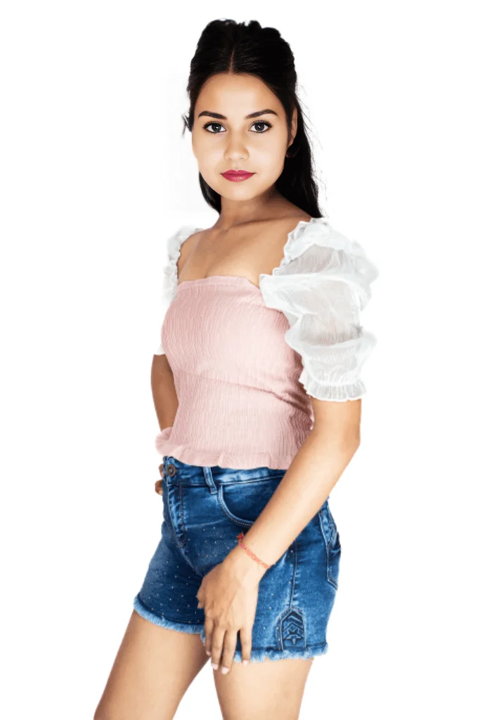 Rosy charm knitted crop top with puffed sleeves top with puffed sleeve