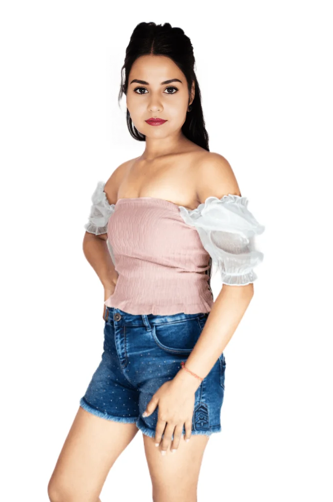 Rosy charm knitted crop top with puffed sleeves top with puffed sleeve