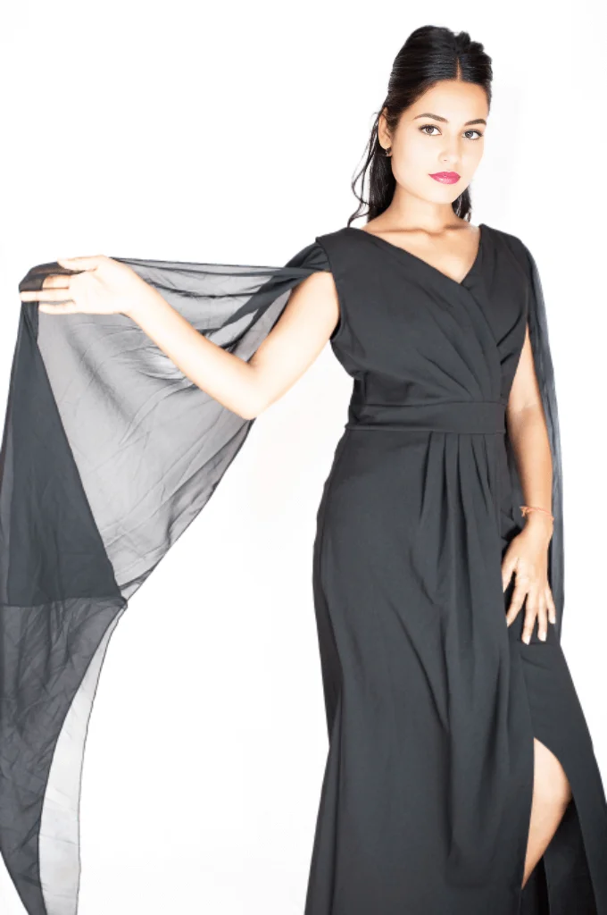 Noir elegance designer sleeve gown designer sleeve gown