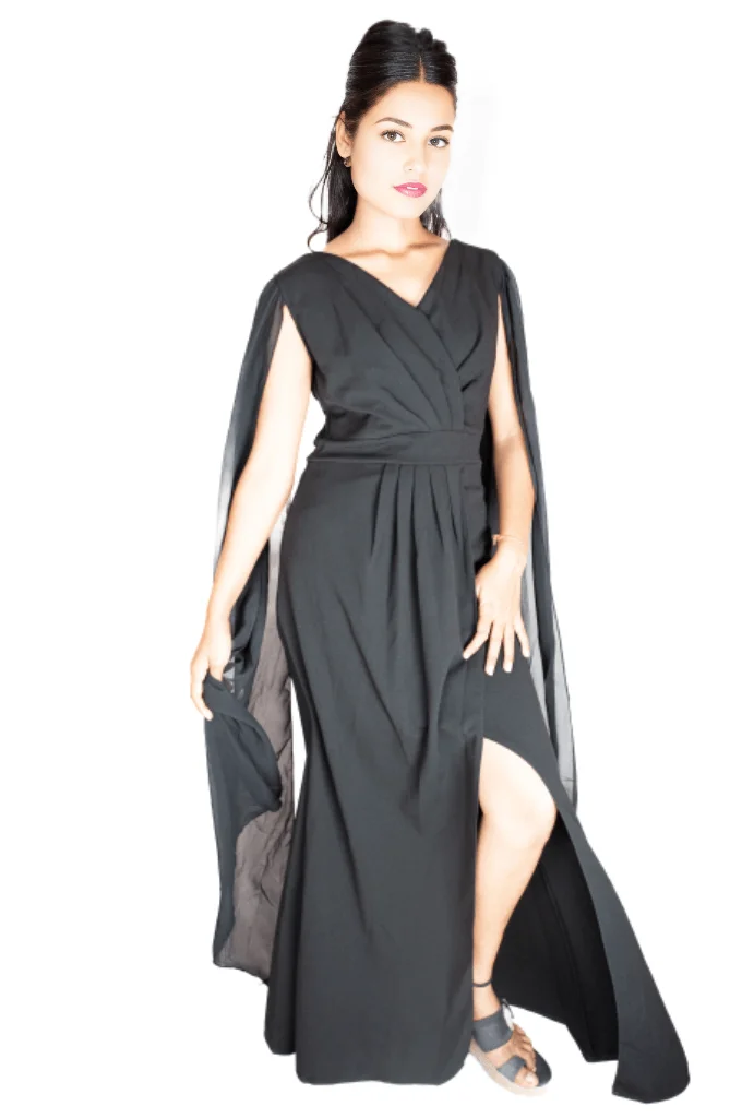 Noir elegance designer sleeve gown designer sleeve gown