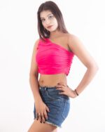 Hot Pink One-Shoulder Ruched Crop Top - Image 5