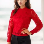 Sheer Floral Lace High Neck top