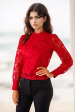 Sheer Floral Lace High Neck top