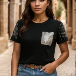 Glam Spark Studded Tee – Black