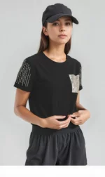 Glam Spark Studded Tee – Black - Image 4
