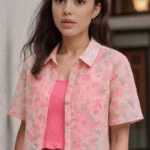 Sheer Pink Abstract Print Shirt with Inner Smocked Tube Top