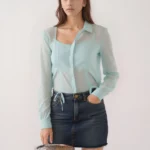 Mint Mist Drawstring Detail Button-Down Shirt