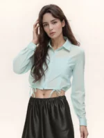 Mint Mist Drawstring Detail Button-Down Shirt - Image 5