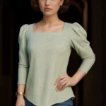 Sage Green Square Neck Puff Sleeve Top