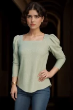 Sage Green Square Neck Puff Sleeve Top