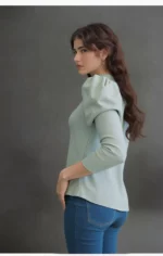 Sage Green Square Neck Puff Sleeve Top - Image 3