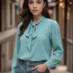 Pleated Sleeve Pussy Bow top