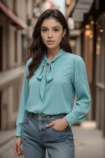 Pleated Sleeve Pussy Bow top