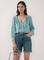 Pleated Sleeve Pussy Bow top - Image 3