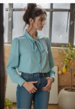 Pleated Sleeve Pussy Bow top - Image 4