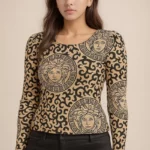 Medusa Muse Beige & Black Printed Fitted Top