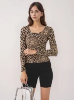 Medusa Muse Beige & Black Printed Fitted Top - Image 2
