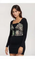 Camo Tie-Front Long Sleeve Top - Image 4