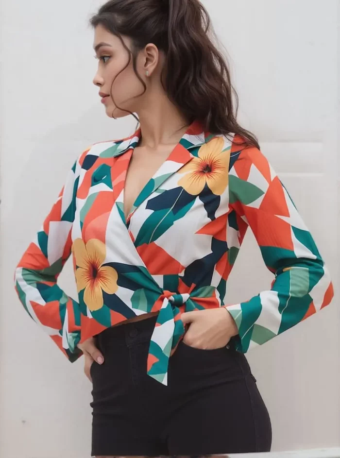 Tropical Floral Wrap Top - Image 3