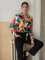 Tropical Floral Wrap Multicolour Crop top - Image 4