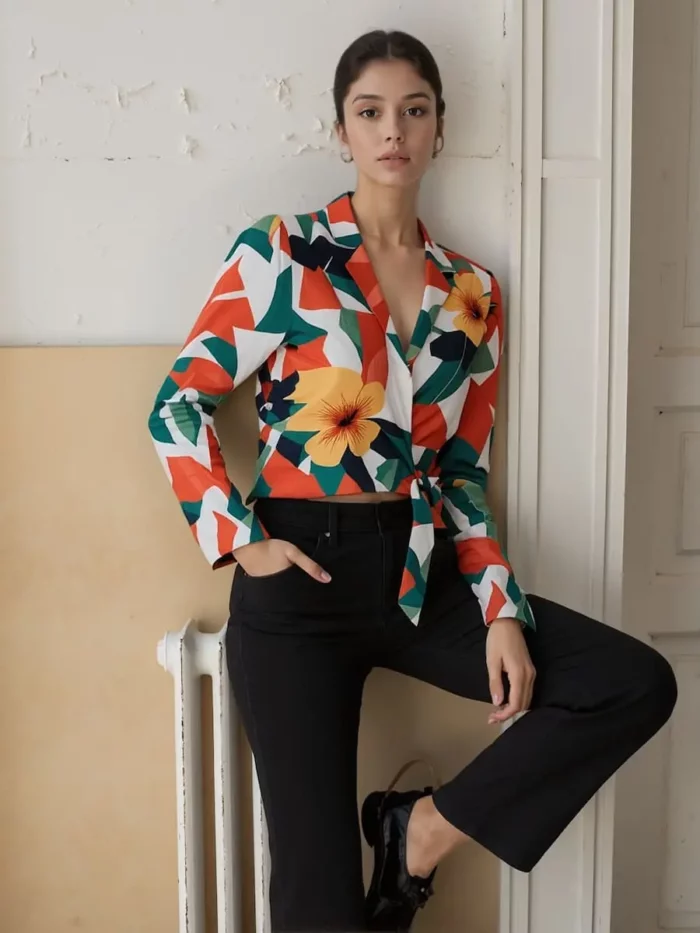 Tropical Floral Wrap Top - Image 4