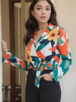 Tropical Floral Wrap Multicolour Crop top - Image 5