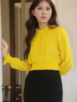 Sunshine Bloom Textured Yellow Smocked Top - Image 2