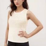 knitted White Sleeveless Top with rhinestone
