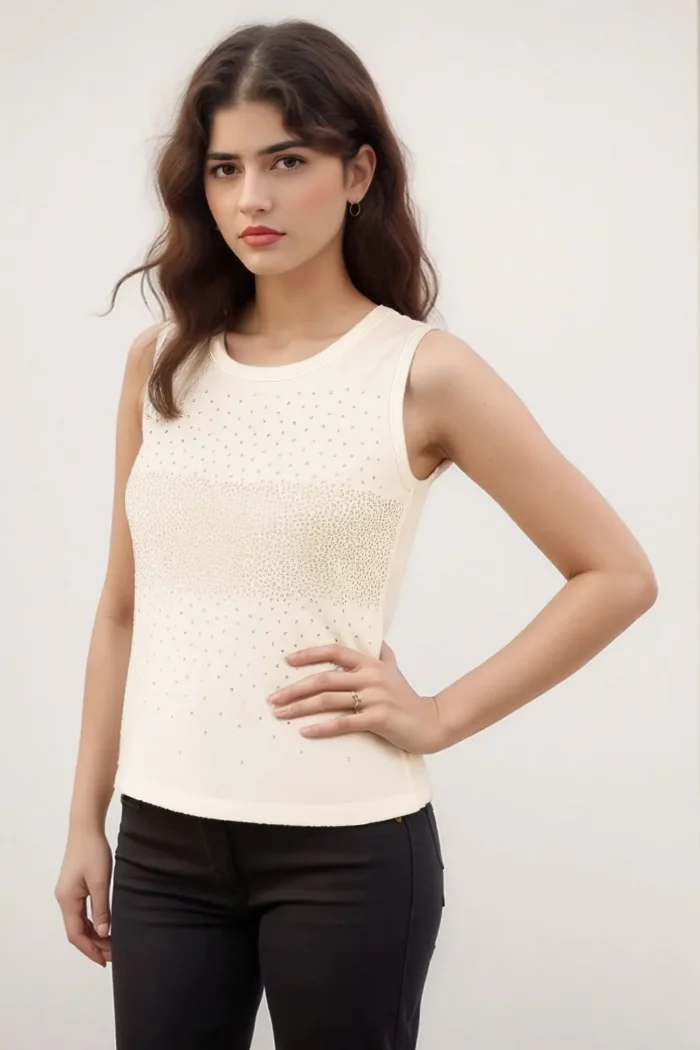 White Sleeveless Embellished Shell Top - Image 1