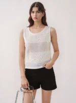 knitted White Sleeveless Top with rhinestone - Image 2