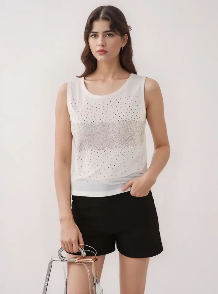 White Sleeveless Embellished Shell Top - Image 2
