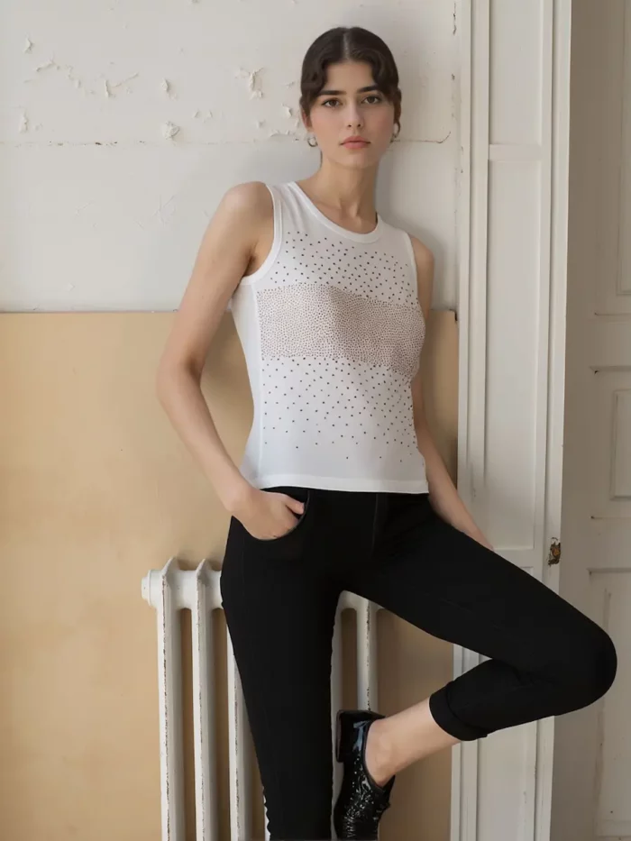 White Sleeveless Embellished Shell Top - Image 3
