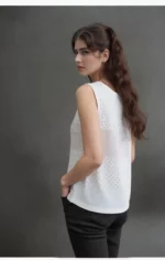 knitted White Sleeveless Top with rhinestone - Image 4