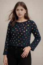 Metallic Polka Dot Fuzzy Knit top