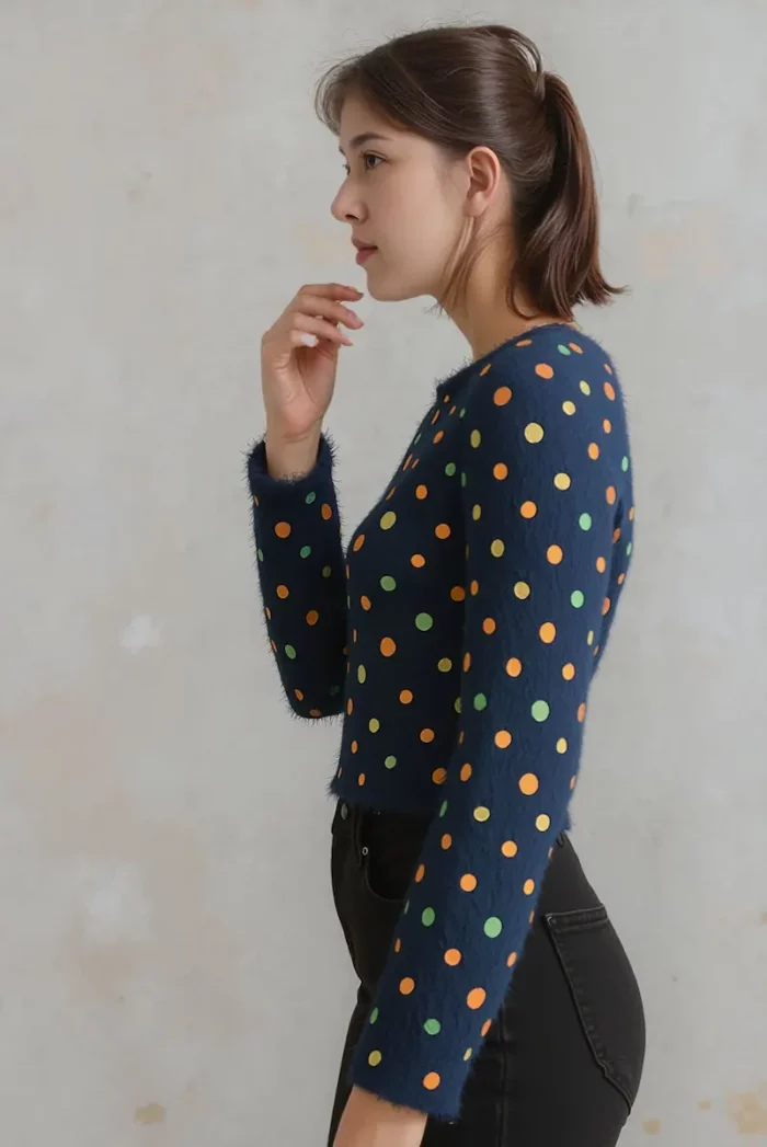 Metallic Polka Dot Fuzzy Knit Top - Image 3
