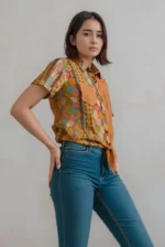 Boho Patchwork Front Tie printed Shirt for women - Image 3