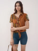 Boho Patchwork Front Tie printed Shirt for women - Image 4