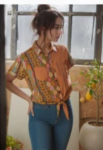 Boho Patchwork Front Tie printed Shirt for women - Image 5