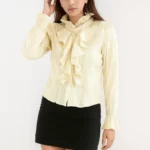 Elegant Ruffled High-Neck Pleated Top