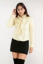 Elegant Ruffled High-Neck Pleated Top